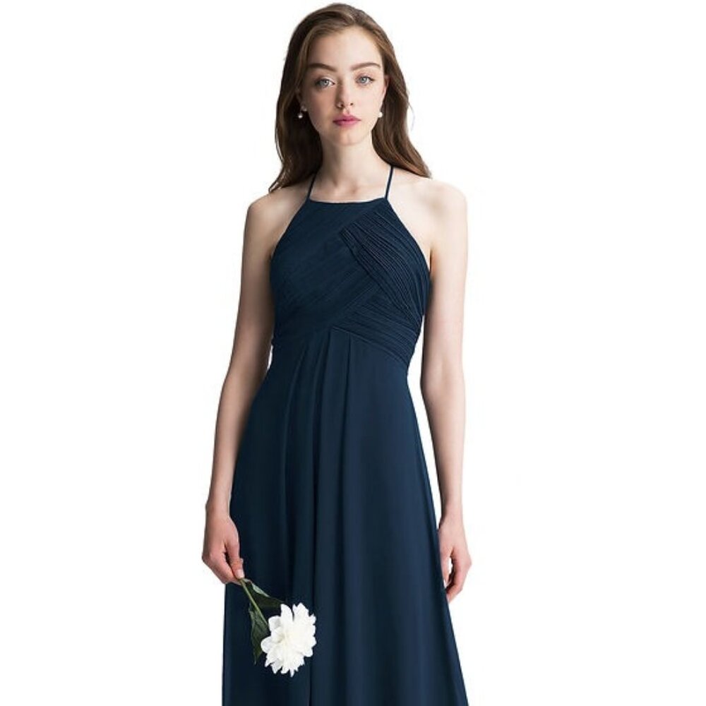 Formal Navy Blue Dress with a Halter Neck for Weddings or Prom, Size X-Small/2